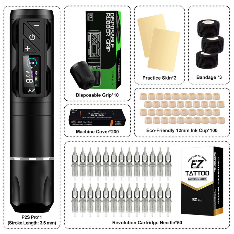 EZ P2S Pro (3.5mm) Disposable Tattoo Grip Full Set-Tattoo kit - EZ TATTOO SUPPLY