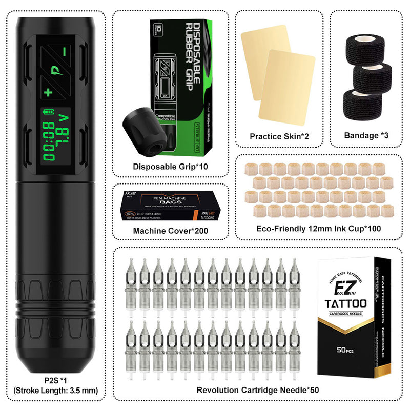 EZTATTOO P2S (3.5mm) Disposable Tattoo Grip Full Set-Tattoo kit - EZ TATTOO SUPPLY