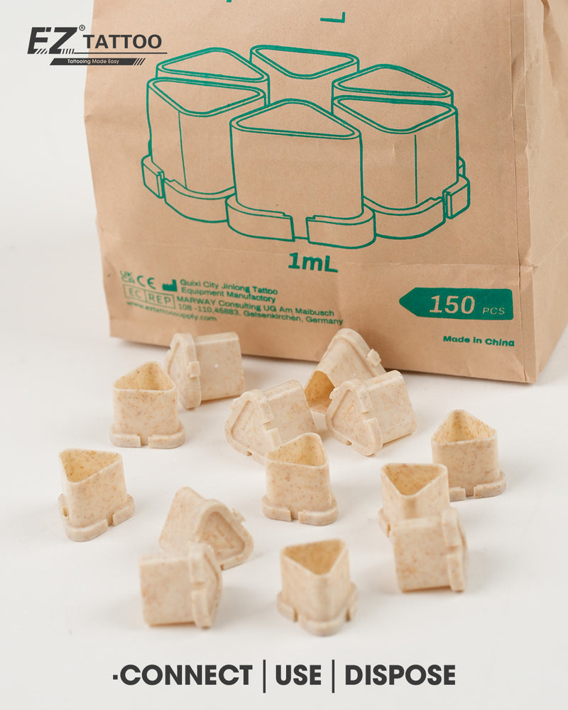 EZ Tattoo Biodegradable Connectable Ink Cups – 1mL, 150PCS