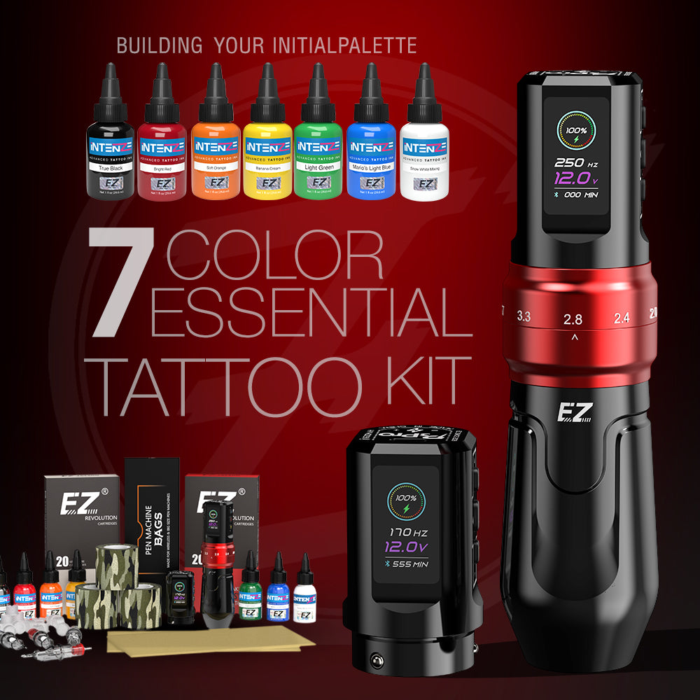EZ P3 Pro Tattoo Machine 7 Color Basic Tattoo Kit-Full Set | EZ