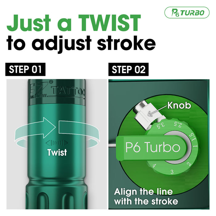 EZ P6 Turbo Direct Drive Adjustable Stroke Wireless Tattoo Machine 1.0–5.0mm