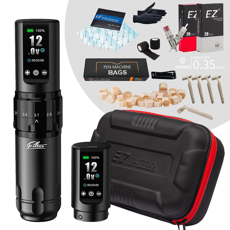 Filter X30 Six Options Adjustable Stroke Wireless Tattoo Machine Beginners Kits - EZ TATTOO SUPPLY