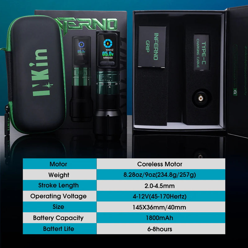 Inferno Wireless Tattoo Pen Kit – 2.0–4.5mm Adjustable Stroke | 5 Essential Colors - EZ TATTOO SUPPLY