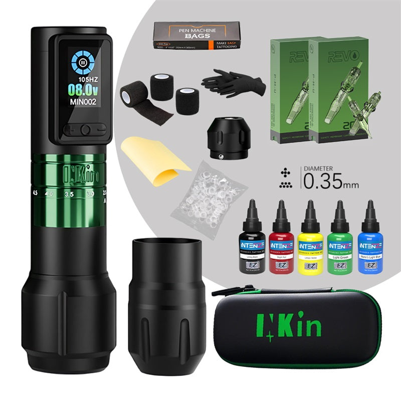 Inferno Wireless Tattoo Pen Kit – 2.0–4.5mm Adjustable Stroke | 5 Essential Colors - EZ TATTOO SUPPLY