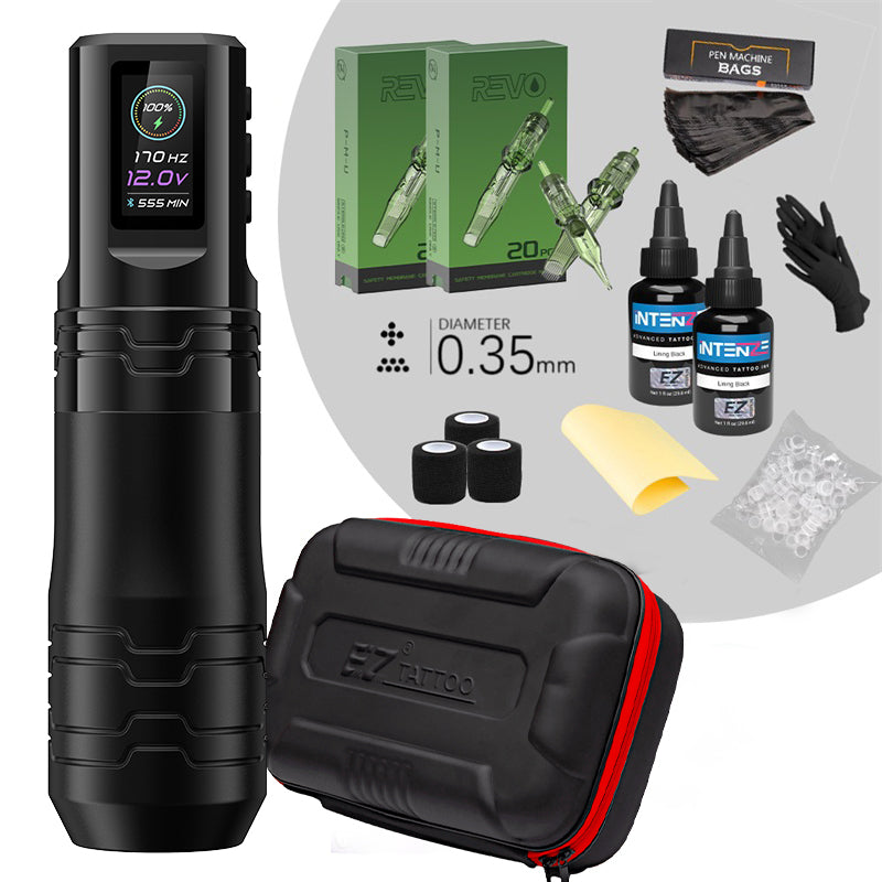 EZ P3 pro Turbo 2.0  Direct Drive Lining Black Basic Tattoo Kit  – Adjustable Stroke 5.0mm - EZ TATTOO SUPPLY