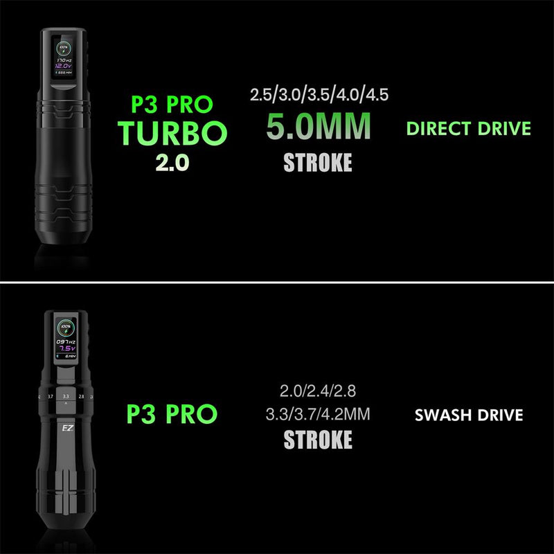 EZ P3 Pro Turbo 2.0 Upgrade Direct Drive Wireless Tattoo Machine with Adjustable Stroke 5.0mm - EZ TATTOO SUPPLY