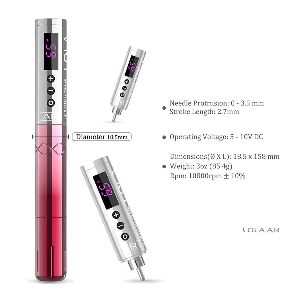LOLA AIR Wireless Battery PMU Dimensions 18.5mm Pen Machine - EZ TATTOO SUPPLY