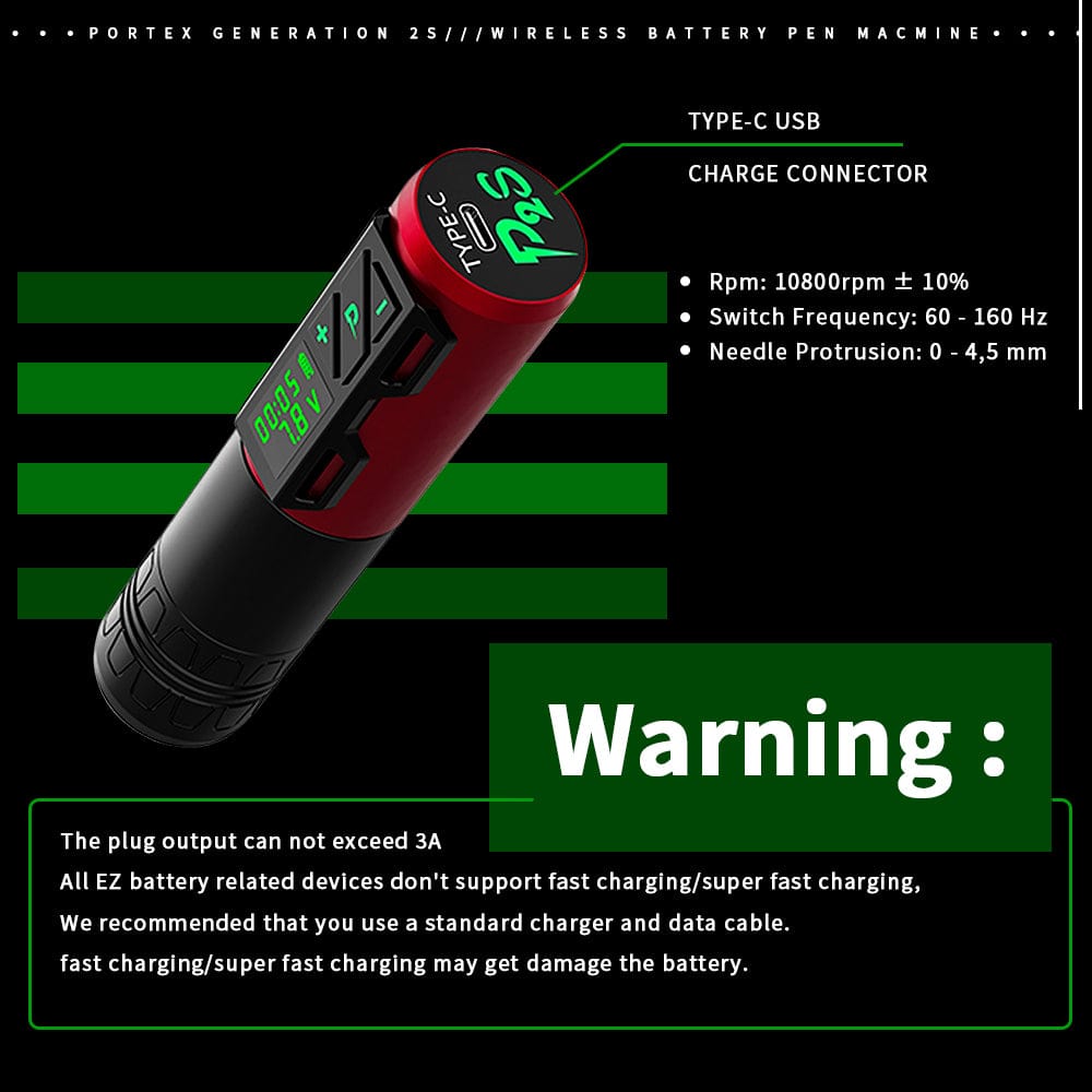 EZ Portex Generation 2S (P2S) 4.0mm  Wireless Battery Tattoo Pen Machine Gradient Color - EZ TATTOO SUPPLY